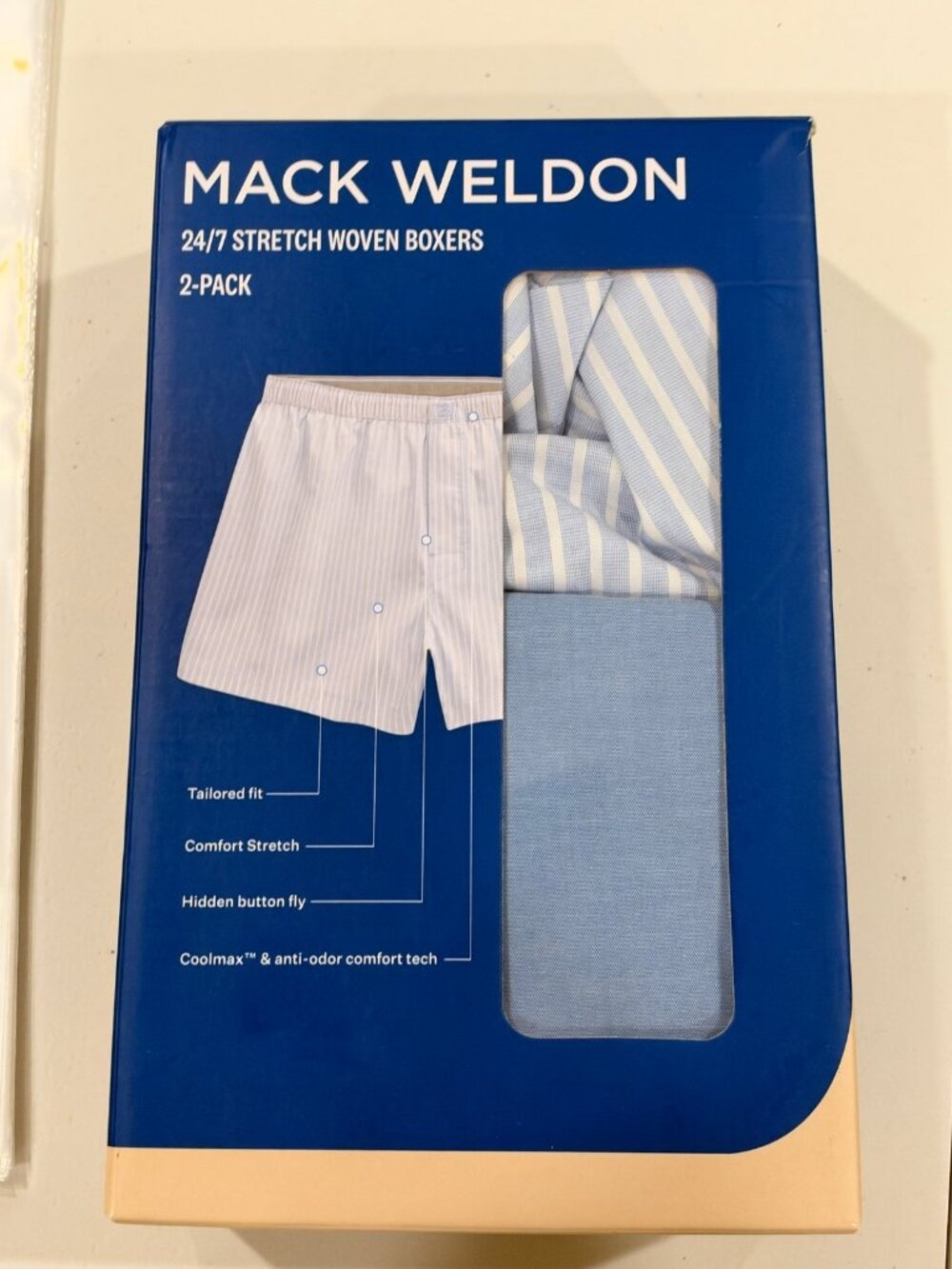 Mack Weldon Boxers Mens S Blue Striped 2 Pack Stretch Woven Coolmax $59